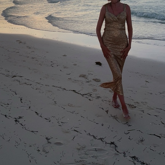 gold sequin maxi cowl back dress size 6 - taylor swift fearless look - Picture 13 of 13